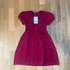 Early 2000s Red Knit Milkmaid Babydoll Mini Dress